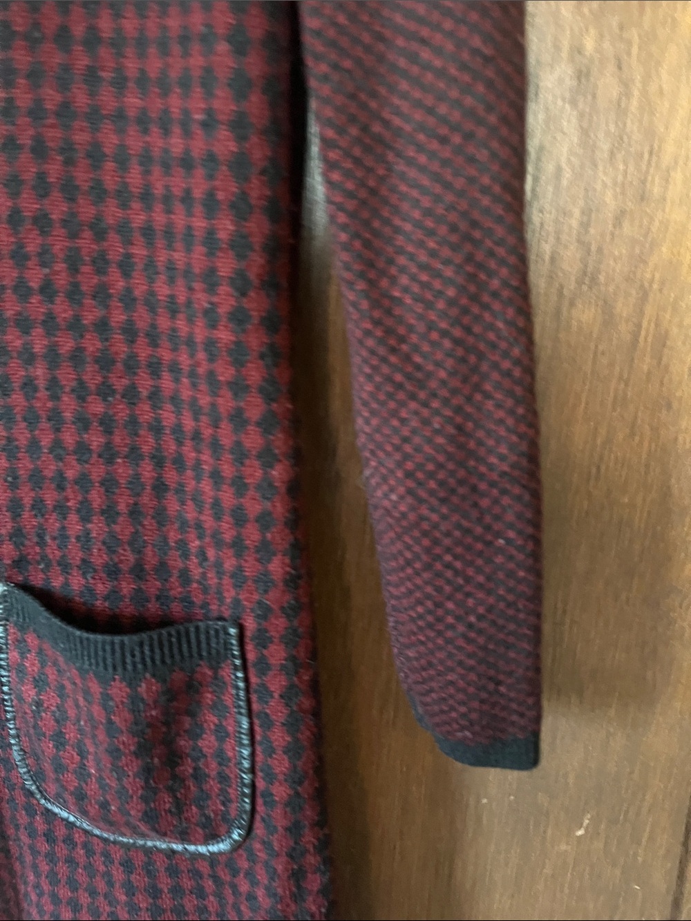 Nine West Burgundy and Black Houndstooth Long Sleeve Knit Shift Dress - Picture 5 of 9
